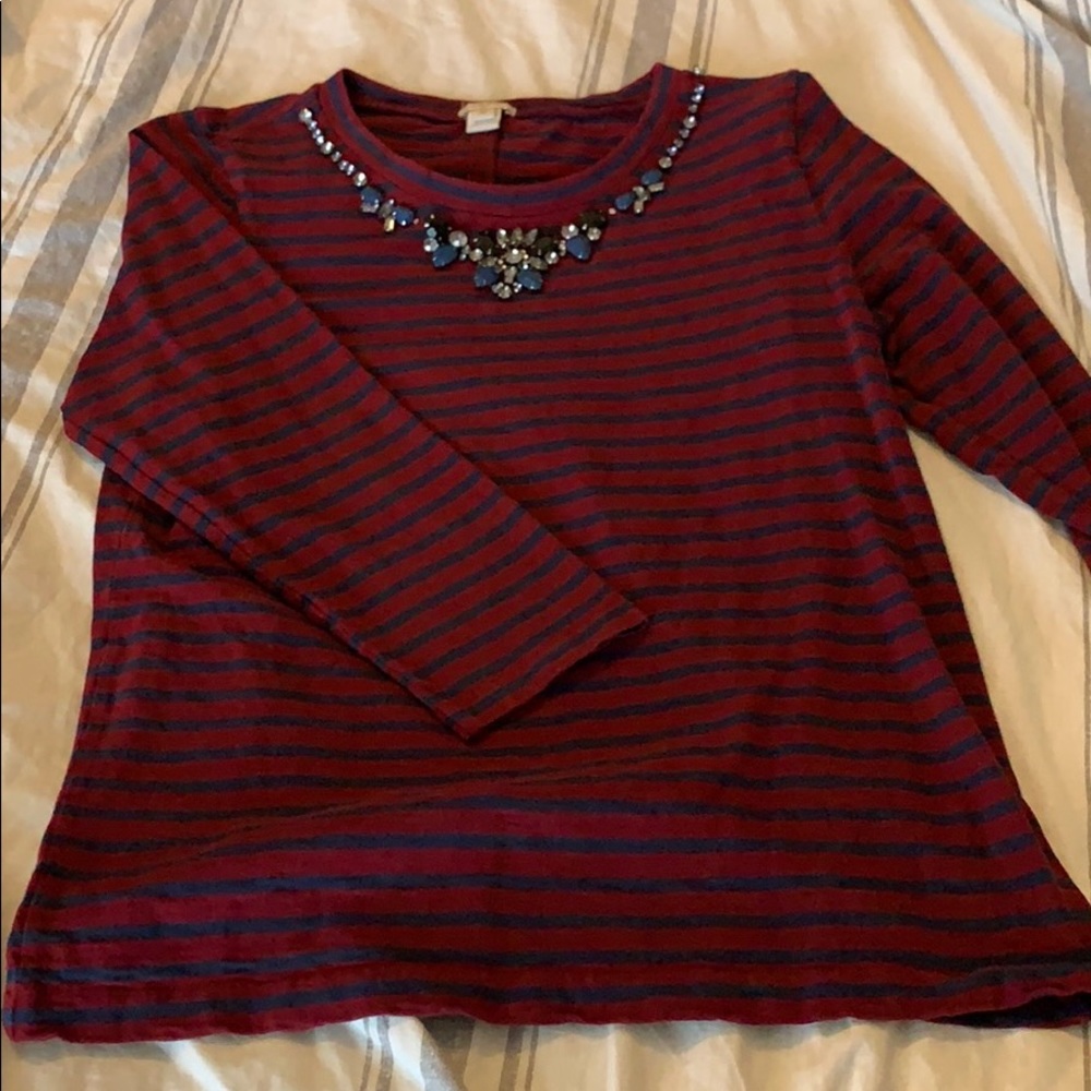 3/4 sleeve knit top with jeweled neckline